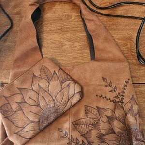 Brown Floral Women Bag Set